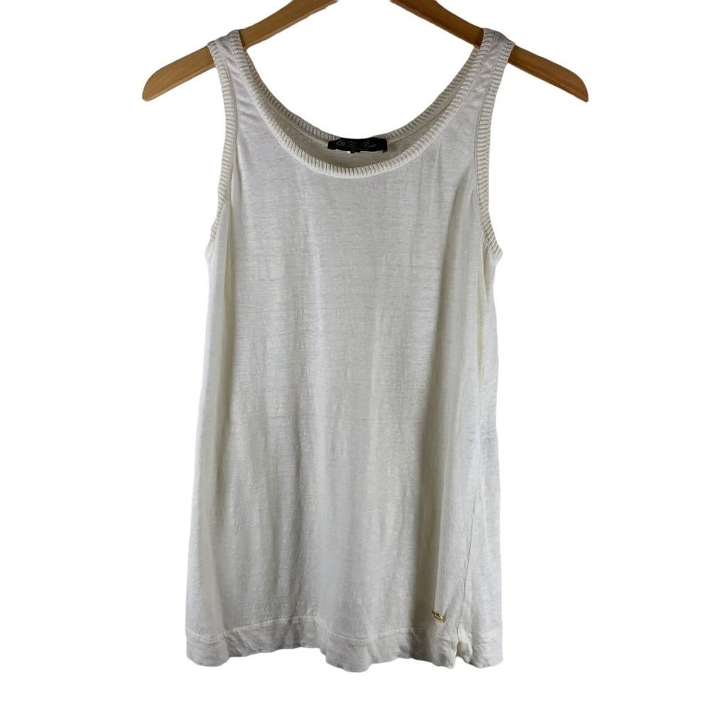 LORO PIANA White Linen Knit Scoop Neck Sleeveless Tank Size 42